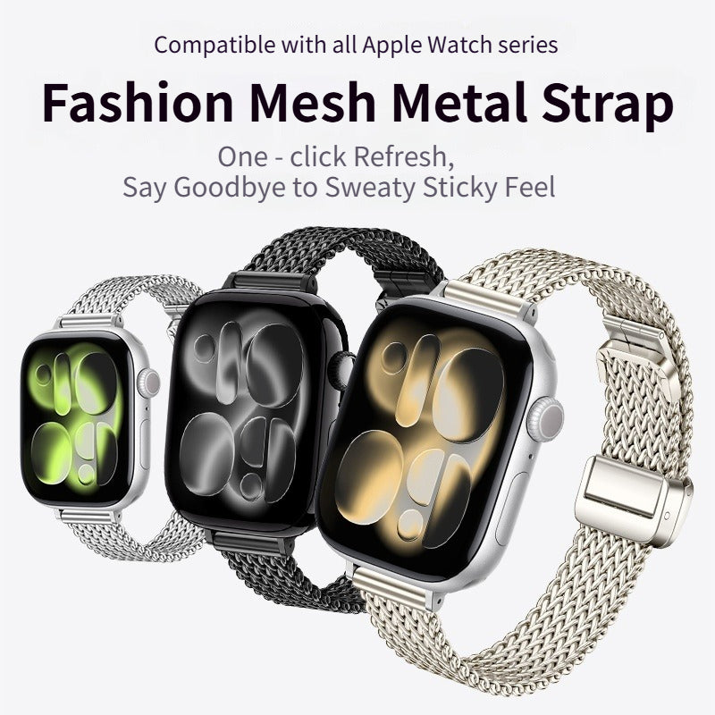 Apple Watch Band for Women - Mesh Foldable Magnetic Buckle, Compatible with Apple Watch Series 1-11