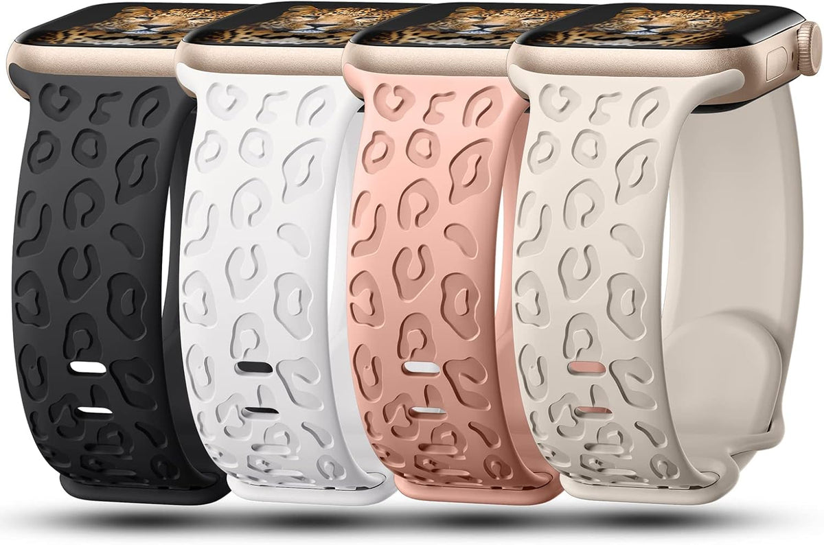 4-Pack Leopard Engraved Bands Compatible with Apple Watch Band