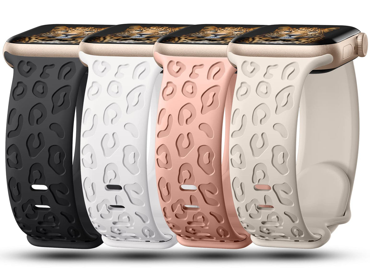 4-Pack Leopard Engraved Bands Compatible with Apple Watch Band