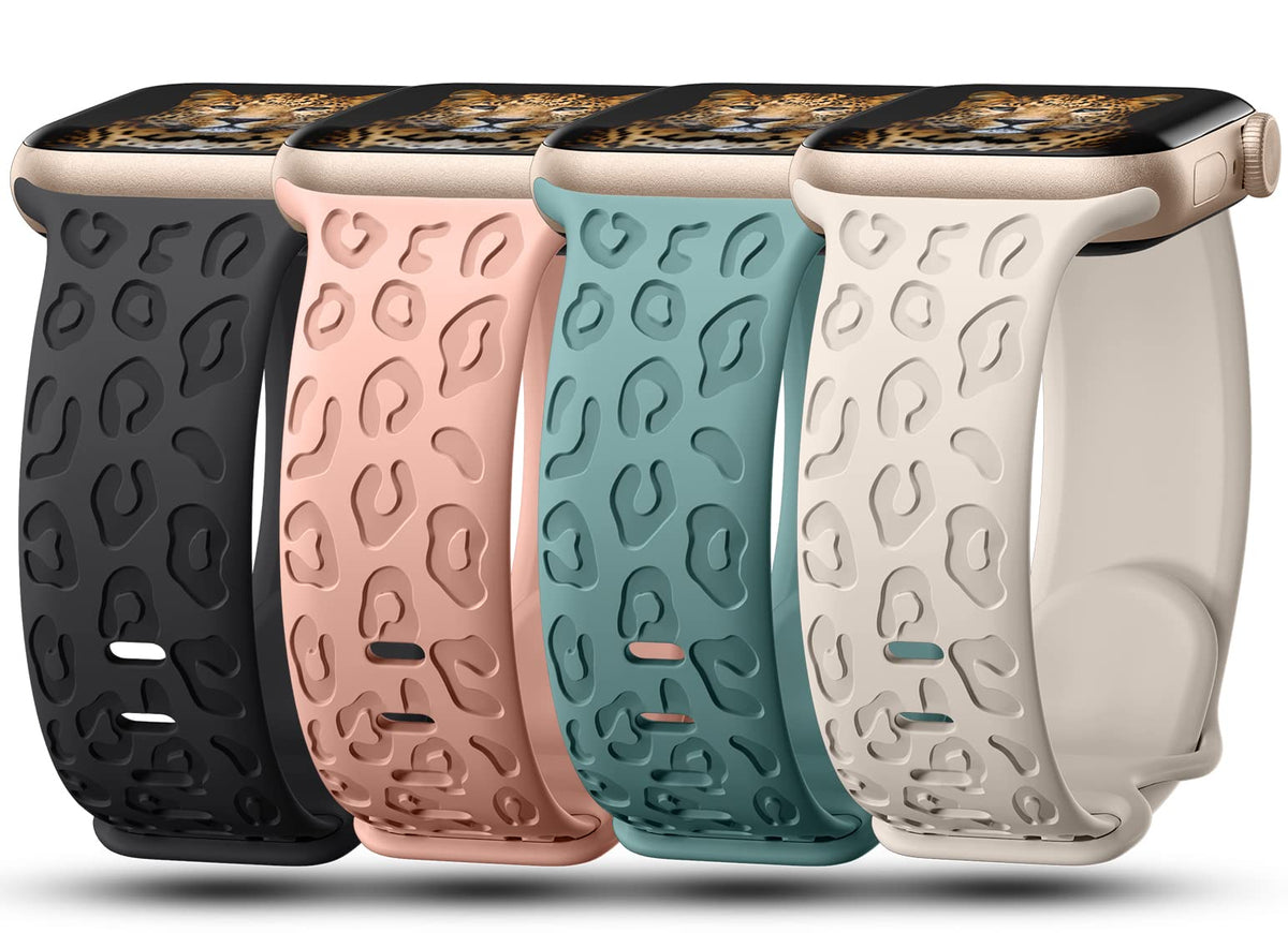 4-Pack Leopard Engraved Bands Compatible with Apple Watch Band