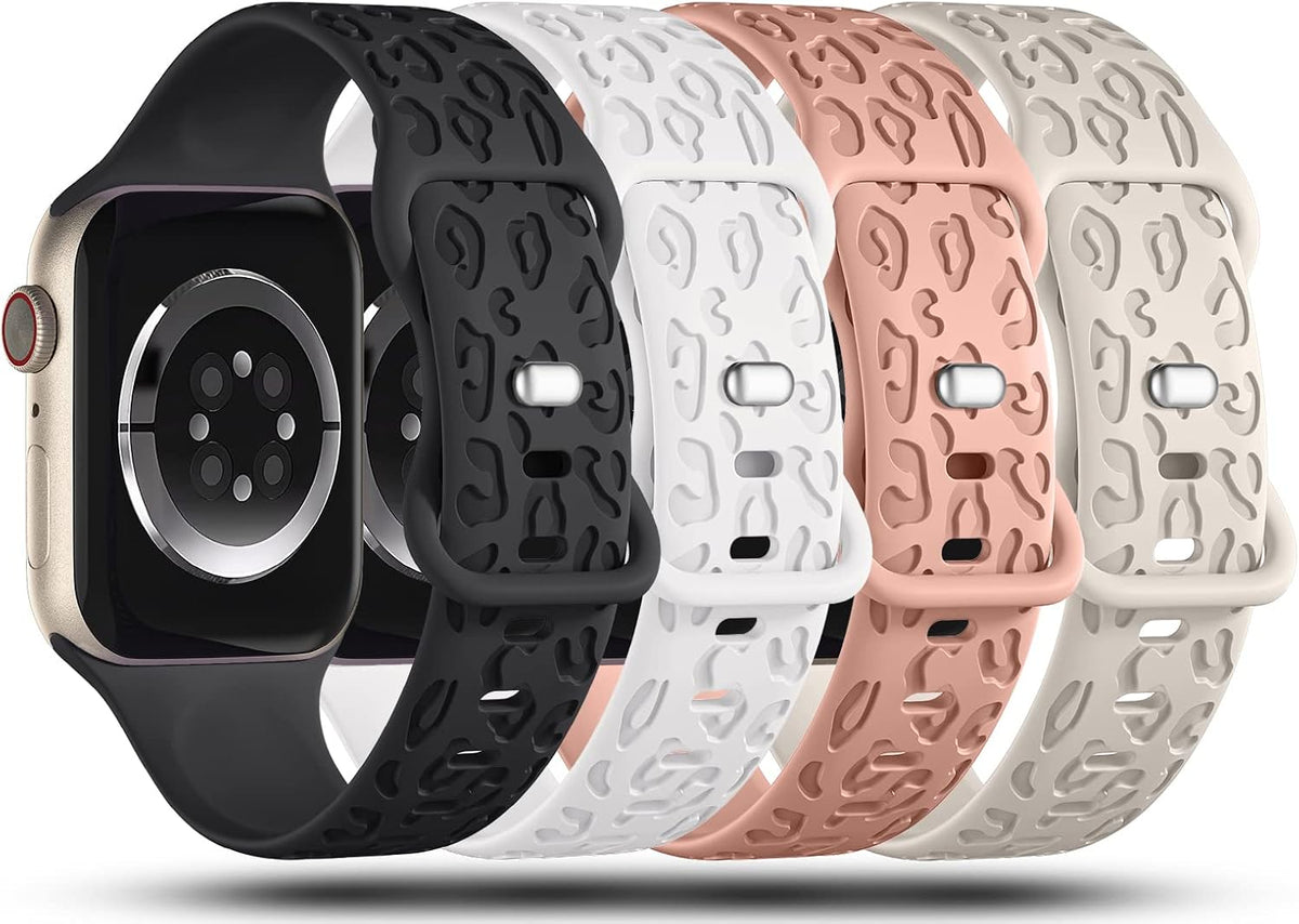 4-Pack Leopard Engraved Bands Compatible with Apple Watch Band