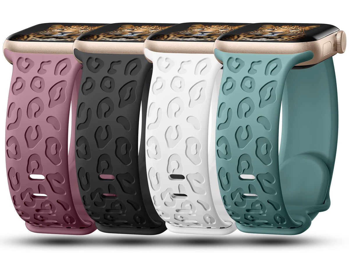 4-Pack Leopard Engraved Bands Compatible with Apple Watch Band