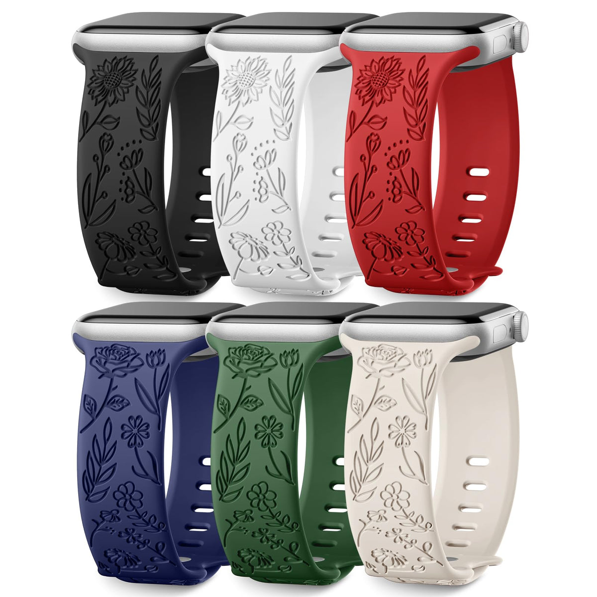 6 Pack Apple Watch Silicone Bands