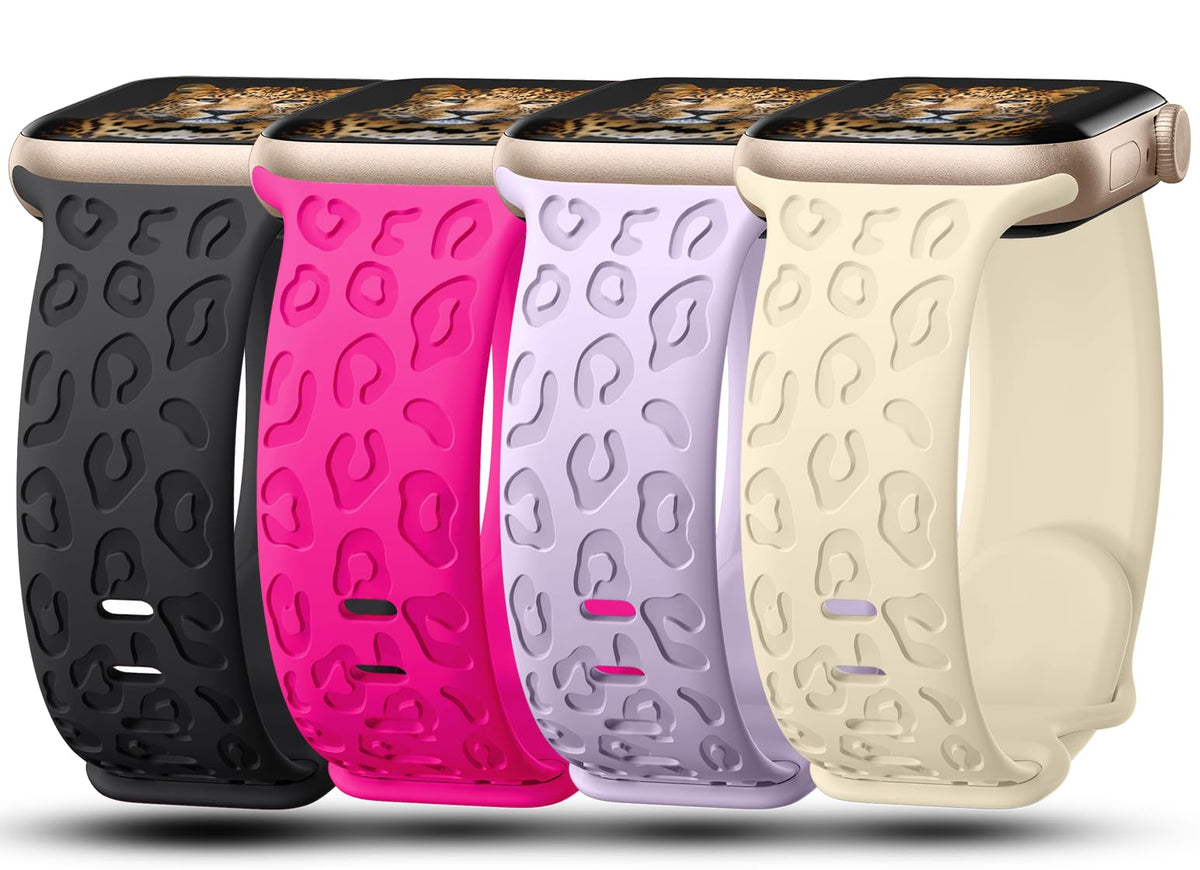 4-Pack Leopard Engraved Bands Compatible with Apple Watch Band