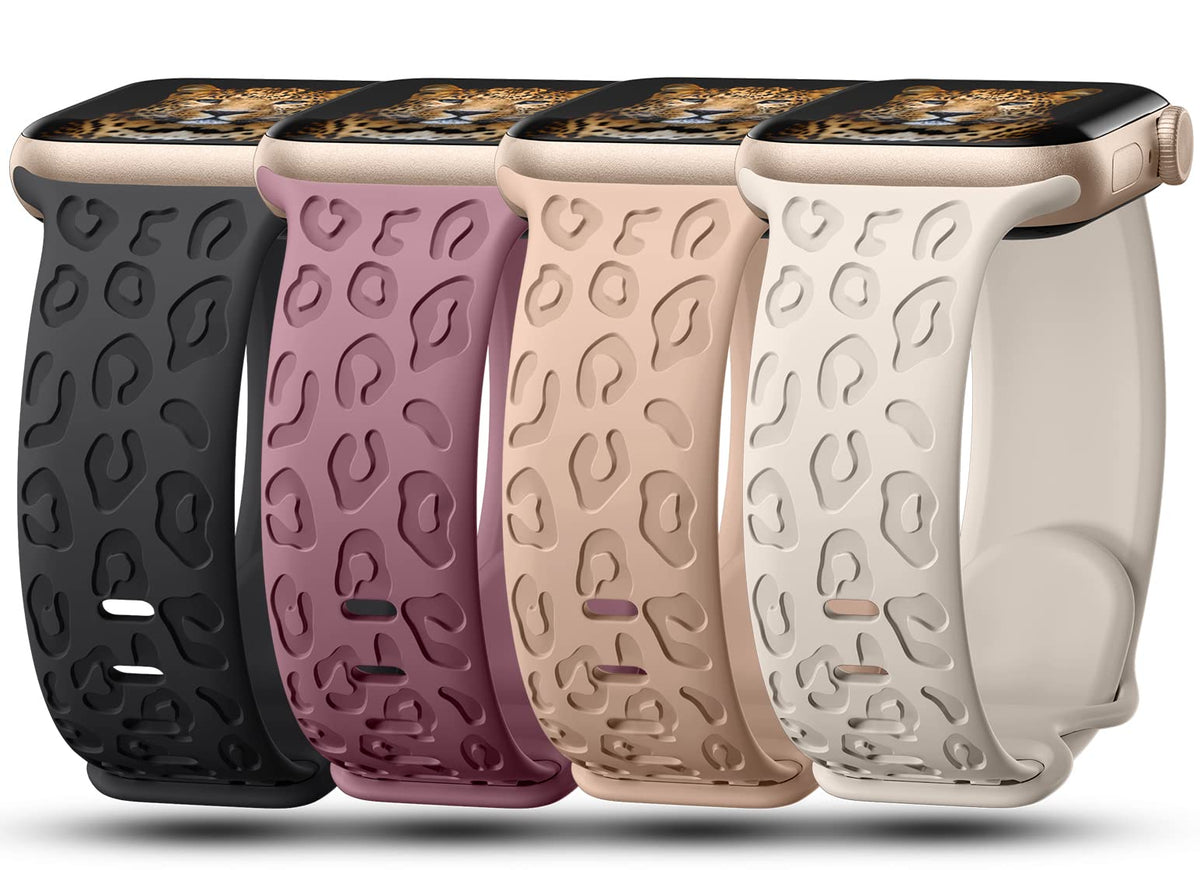 4-Pack Leopard Engraved Bands Compatible with Apple Watch Band