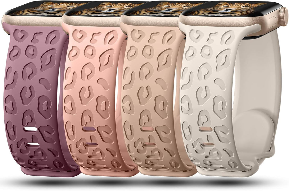 4-Pack Leopard Engraved Bands Compatible with Apple Watch Band