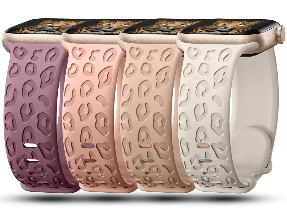 4-Pack Leopard Engraved Bands Compatible with Apple Watch Band
