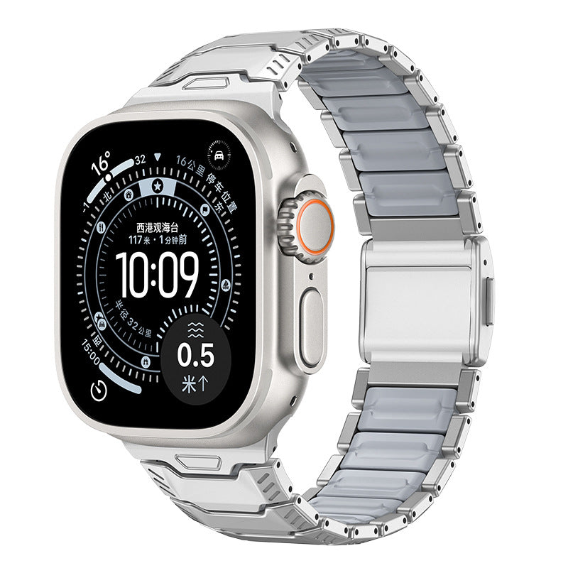 Silicone+Titanium Strap For Apple Watch 44/45/46/49mm