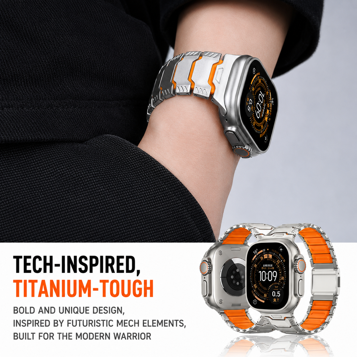 Silicone+Titanium Strap For Apple Watch 44/45/46/49mm