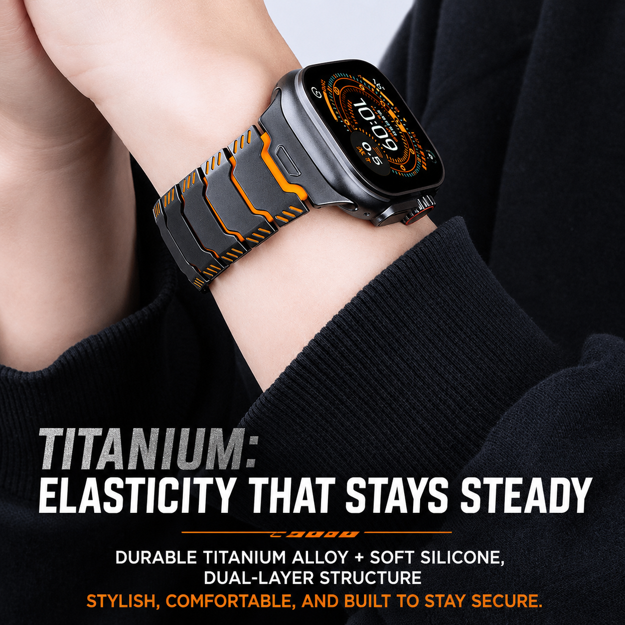 Silicone+Titanium Strap For Apple Watch 44/45/46/49mm