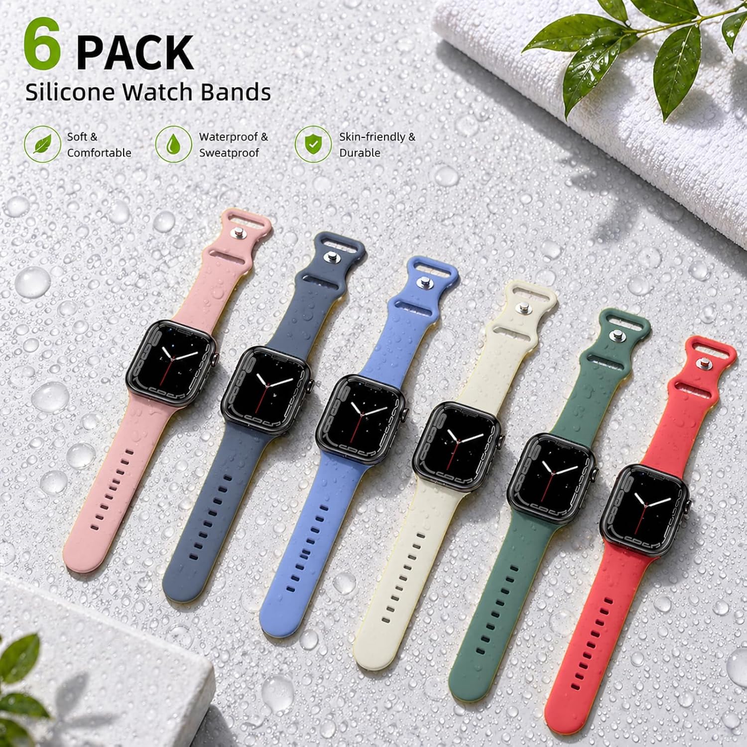 6 Pack Sport Bands Compatible with Apple Watch