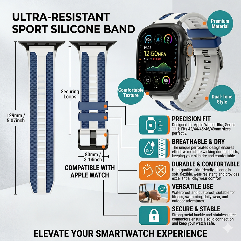 AOADBAND All-Weather 3D Woven-Texture Silicone Sport Band | Waterproof & Sweat-proof Breathable Strap for Apple Watch Ultra 3/2/1, Series 11-4 (49/46/45/44/42mm)