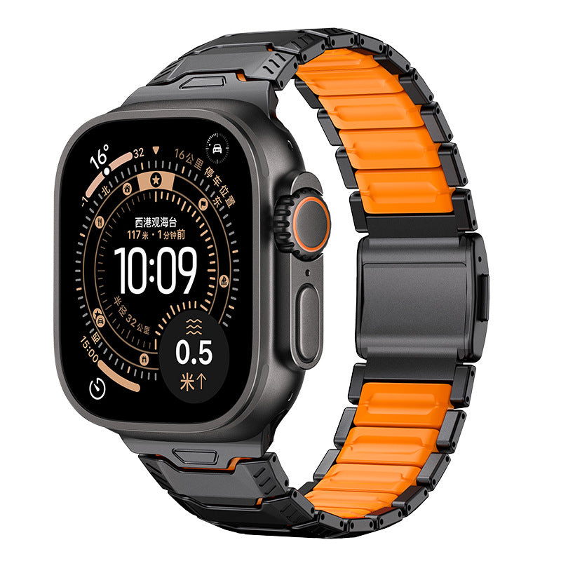 Silicone+Titanium Strap For Apple Watch 44/45/46/49mm