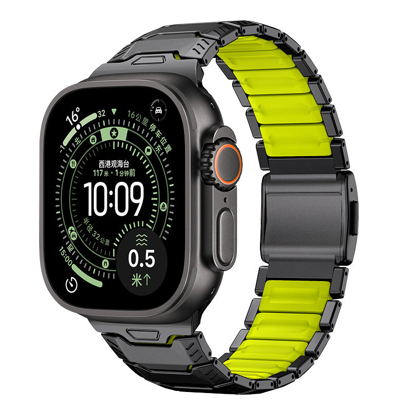 Silicone+Titanium Strap For Apple Watch 44/45/46/49mm
