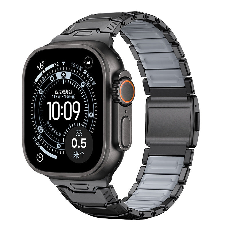 Silicone+Titanium Strap For Apple Watch 44/45/46/49mm
