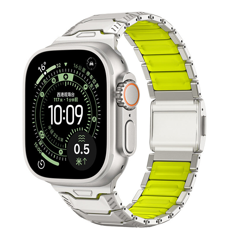 Silicone+Titanium Strap For Apple Watch 44/45/46/49mm