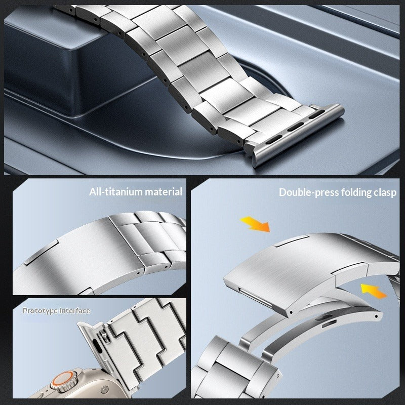 AOADBAND Titanium Thin Three-Link Watch Band for Apple Watch Series 11-1/Ultra 3 | Folding Clasp Business Strap