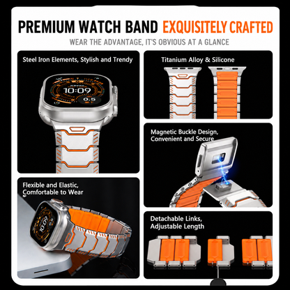 Silicone+Titanium Strap For Apple Watch 44/45/46/49mm