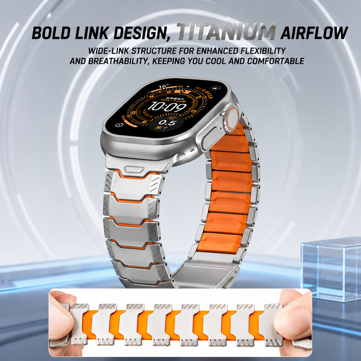 Silicone+Titanium Strap For Apple Watch 44/45/46/49mm