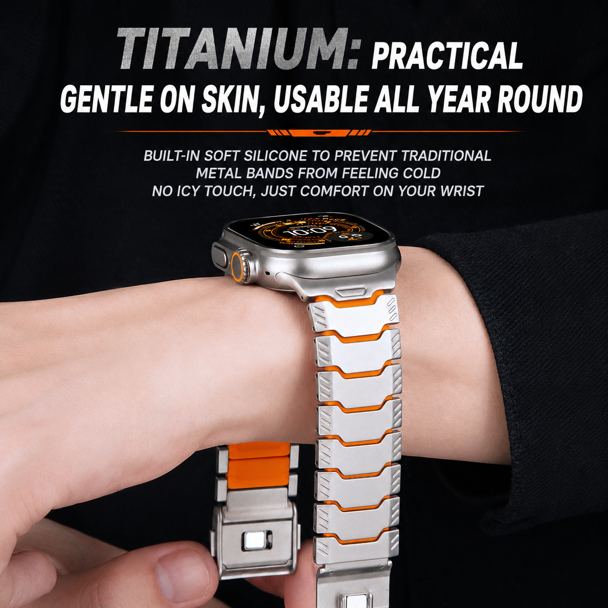 Silicone+Titanium Strap For Apple Watch 44/45/46/49mm